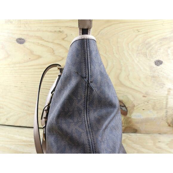 Michael Kors Bag Jet Set Signature Brown Logo Monogram Tote Shoulder Large - Picture 11 of 12